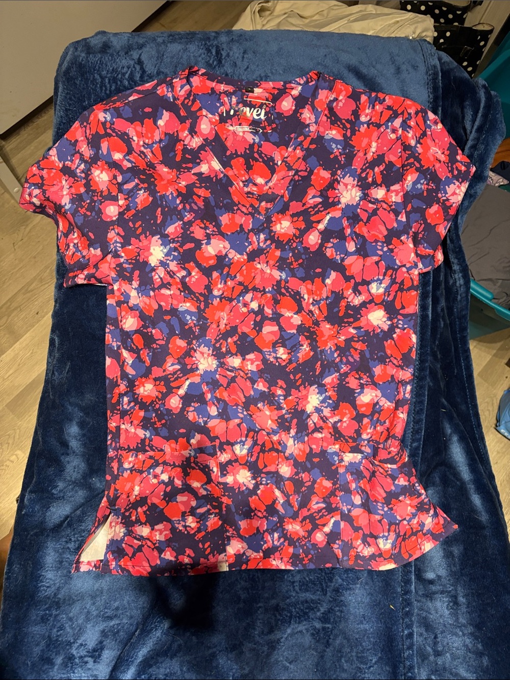 Love by Design Navy Short Sleeve Floral Tee with Red Print